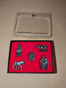 5 Piece mini Pewter Nativity Manger Scene - Baby Jesus, Mary, Joseph Animals Set - Picture 1 of 8