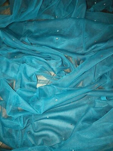 1 mtr soft turquoise diamante,tutu,decoration,bridal tulle net fabric..45” wide - Picture 1 of 11
