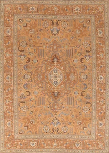 Geometric Orange/ Rust Wool Hand-knotted Over-Dyed Living Room Area Rug 8x11 - Picture 1 of 21