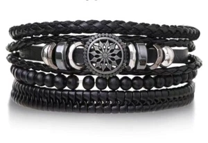 Armband Schmuck Schwarz Herren Mann Männer Leder Mode Lederarmband Style - Bild 1 von 2