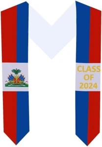 Haitian Flag Graduation Stole, Sash, Flag Stole, Class of 2024 - Picture 1 of 1