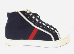 Gucci GG Monogramed Web Canvas High-top Navy Blue Mens Sneaker Size G 8.0 US 8.5 - Picture 1 of 23