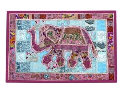 Elephant Wall Hanging Patchwork Tapestry Beaded Hand Embroidered Throw Decor 60" - Image 1 of 4