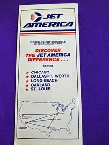 Jet America Timetable January 7 1985 Route map on cover - Picture 1 of 2