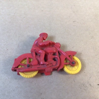 Caucho castaño rojizo vintage rojo policía Harley motocicleta ruedas amarillas conductor 3 y 3/4" Foto 1 de 4