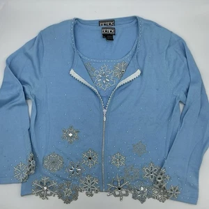 Vintage Beaded Cardigan And Tank Sweater Set Snowflakes Woman’s Size XL Pearls - Picture 1 of 15