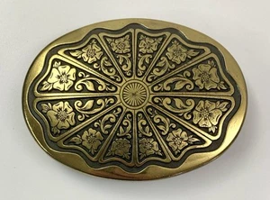 Oval Two Tone Bronze & Black Belt Buckle Western Floral Design 3.75” X 2.75” - Picture 1 of 12