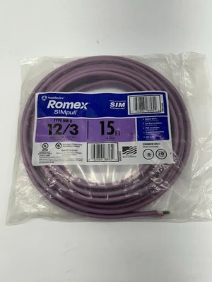 Cable Romex 15 ft 12/3 púrpura sólido SimPULL cobre casi nuevo-b 63947826 Foto 1 de 3