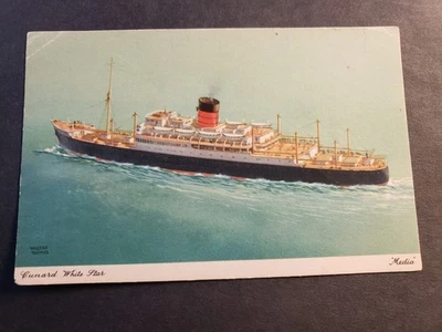 Cunard White Star Passenger Ship RMS MEDIA Naval Cover Unused Postcard - Image 1 of 2