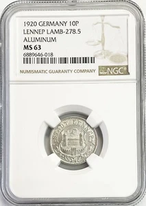 1920 GERMANY CITY OF LENNEP PRUSSIA 10 PFENNIG NOTGELD NGC MINT STATE 63 - Picture 1 of 2