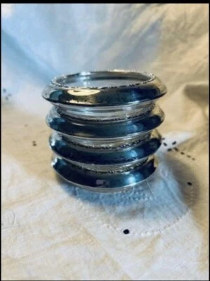 Posavasos vintage de mediados de siglo de cristal Amston y plata de ley Foto 1 de 3