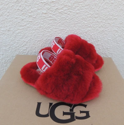 Sandalias UGG CINTA ROJA PELUSA SÍ SLIDE PIEL DE OVEJA, NIÑO PEQUEÑO EE. UU. 11/ EUR 28,5 ~ NUEVAS EN CAJA Foto 1 de 4