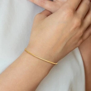 Bracciale slip-on vero oro giallo bianco o rosa 10 kt 1,5 mm lucido 8" - Foto 1 di 24