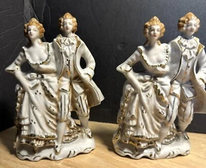 SET PORZELLAN UMWERBENDES VIKTORIANISCHES/KOLONIALPAAR WEISS/GOLD FIGUR - Bild 1 von 15