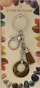 Tiger's Eye Donut/Circle gemstone with tassel Keychain/Keyring/Keyfob - Picture 1 of 1