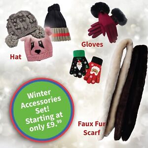 Winter Accessory Set - Random Item of Faux Fur Scarf, A Pair of Gloves and a Hat