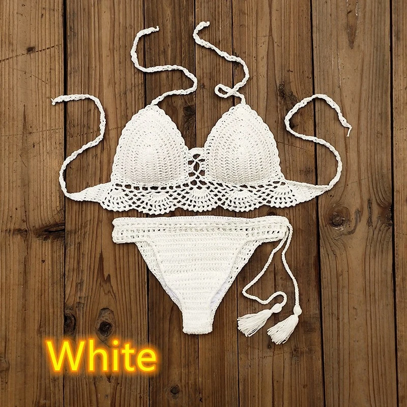 Sexy conjunto de bikini de ganchillo a mano para mujer traje de baño de playa traje de baño verano natación Foto 1 de 4