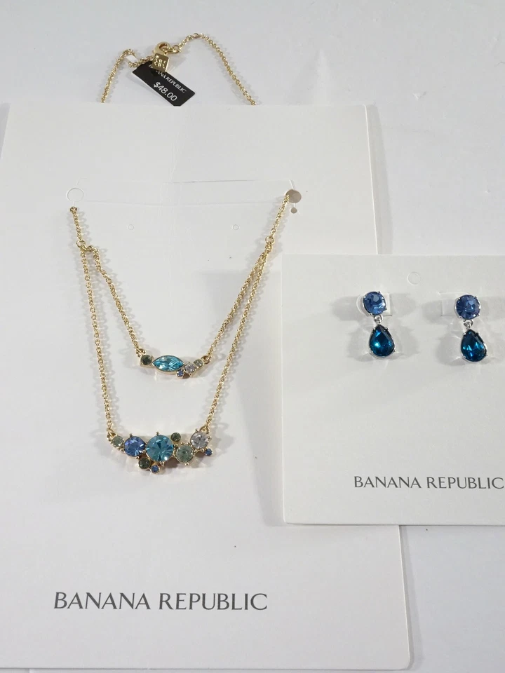 Conjunto de aretes collar de dos niveles de cristal azul audaz Banana Republic para mujer nuevo con etiquetas 86 Foto 1 de 4