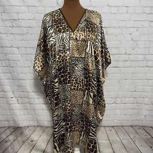Winlar Kaftan Dress Womens One Size Fits Most Pullover Animal Print Satin V Neck - Picture 1 of 6