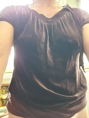 DKNY Damas Terciopelo de Seda Browm Moño Corbata Top US6 UK10 Foto 1 de 3