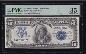 US 1899 $5 Chief Silver Certificate Note FR 271 PMG 35 Ch VF (913) - Picture 1 of 2