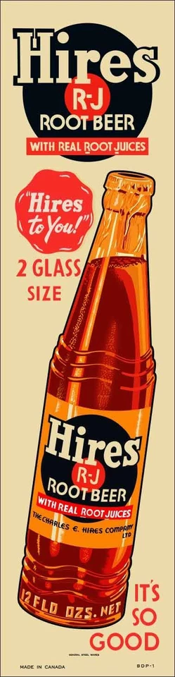 HIRES ROOT BEER 2 GLASS SIZE 20" HEAVY DUTY USA MADE METAL CLEAN SODA ADV SIGN - Image 1 of 1