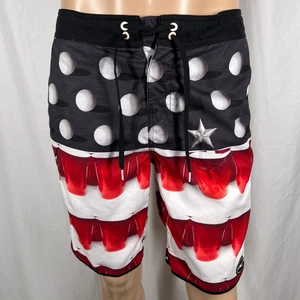 O'Neill Men’s 31W Gray/Red Solo Cups Beer Pong USA Flag Surf Swim Board Shorts - Picture 1 of 8