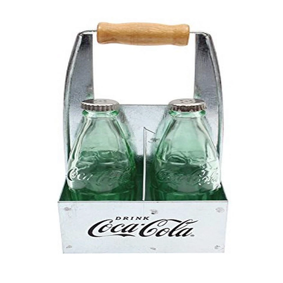 Conjunto de shaker de sal e pimenta Coca-Cola para artesanato de mesa, copo de 1 oz com caddy de metal - Imagem 1 de 1