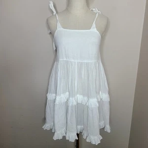Aerie Babydoll Mini Peasant Boho Beach Tie Shoulder Dress White Women's Size XS - Picture 1 of 7