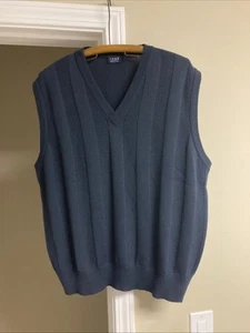 Vintage Como Sport Made In Italy Navy Blue Knit Golf Sweater Vest Merino Wool L - Picture 1 of 6