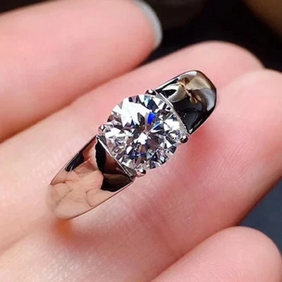 Anel de noivado masculino de moissanita redondo criado em laboratório folheado a ouro branco 14k 2 quilates - Imagem 1 de 4