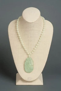 Jade Beaded Necklace With Intricate Carved Pendant - Picture 1 of 6