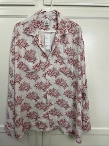 X-girl Floral Tattoo Print Women’s Sz. L  Top White Red Flower Long Sleeve - Picture 1 of 15