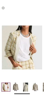 Cabi Coco 粗花呢夹克 #6256 黄色奶油色白色格子 ret $189 中号 — 第 1/4 张图片