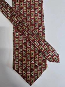 Cravatta Don Loper Beverly Hills Designer Uomo Rosso Oro Geometrica Seta Classica - Foto 1 di 7
