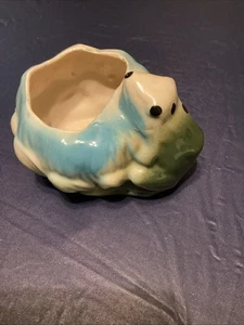 Maceta vintage McCoy Pottery Frog Lotus verde turquesa - Imagen 1 de 4