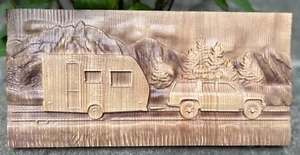 Motorhome Camping Holiday Camp Wood Carving Multicolor Picture Woodworking 3d - Picture 1 of 24