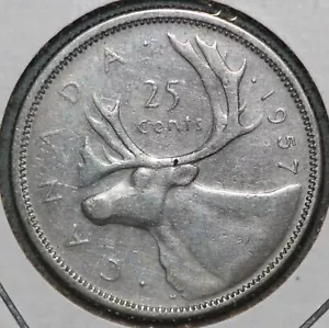 Canadá 1957 ~ 25 centavos de plata .800 ~ Isabel II ~99 ¢ envío con orugas - Imagen 1 de 2