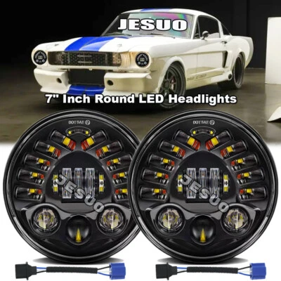 For Ford Mustang Bronco 1965-78 F100 F250 7 Inch Round LED Headlights Hi/Lo Beam Foto 1 de 4