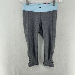 Ivivva Capri Leggings Girls Sz 10 Gray Blue Colorblock Elastic Waist Ruched Crop - Picture 1 of 12