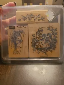 Stampin' Up Vintage! Set 4 timbri in gomma per montaggio su legno - Tender Toil 2002 - Foto 1 di 12