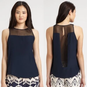 Parker Carson 100% Seide Graphit Blau Ärmellos Kombi Top Bluse Größe L - Bild 1 von 8