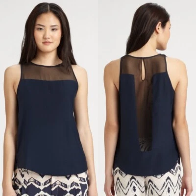 Blusa Top Parker Carson 100% Seda Azul Grafito Sin Mangas Combo Talla L Foto 1 de 4