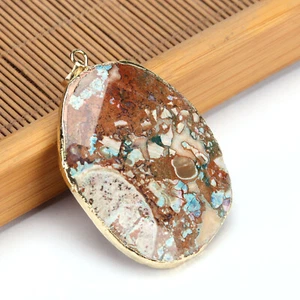 Handmade 100% Genuine Huge Ocean Jasper Gemstone Solid Silver Necklace Pendants - Picture 1 of 4