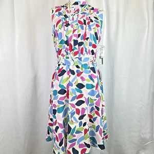 Maggy London Damen Gr. 6 Blätter bedrucktes Shirtkleid elfenbein/himmelblau plissiert - Bild 1 von 20