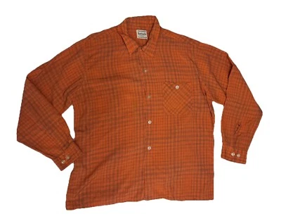Mens 17 17.5 XL Vintage 50’s Rayon Shirt Southampton Loop Collar Orange Pattern - Image 1 of 4