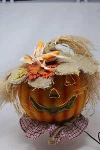 Sombrero de paja vintage de fibra óptica iluminado de fibra óptica de Halloween calabaza - Imagen 1 de 9