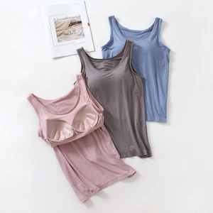 Ladies Solid Vest Camisole Built In Bra Sleeveless Underwear Strap Tank Top Sexy - Picture 1 of 30