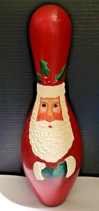 Vintage handbemalte Holz Bowling Pin Volkskunst. Weihnachtsmann - sehr süß - Bild 1 von 11