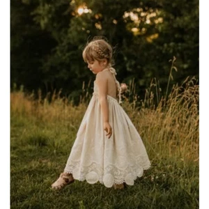 NWT ELESTORY Neutral Tan Embroidered Lace Dress Sz 8-9 Photo Shoot Pictures NEW - Picture 1 of 6